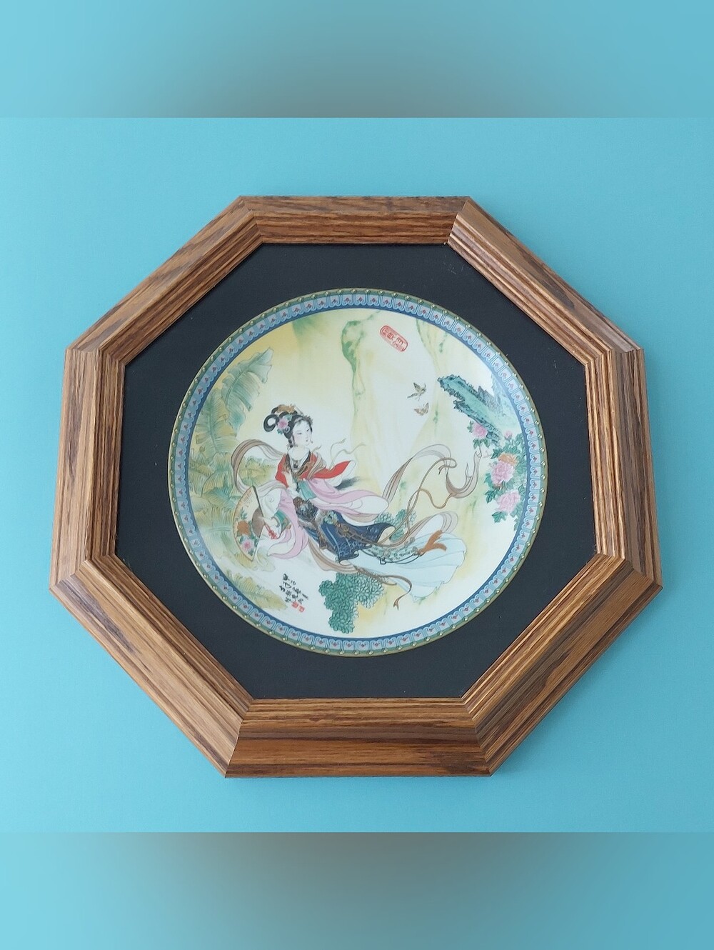 Vtg 1987 Imperial Jingdezhen Xi-Chun Framed Collector Plate Chinoiserie
